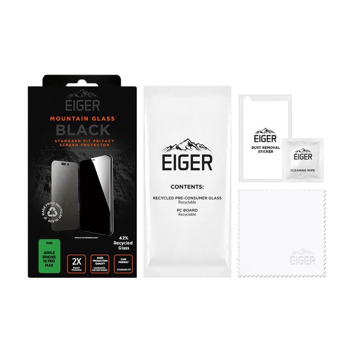 EIGER Displayschutzglas Black (iPhone 16 Pro Max, 1 Stück)