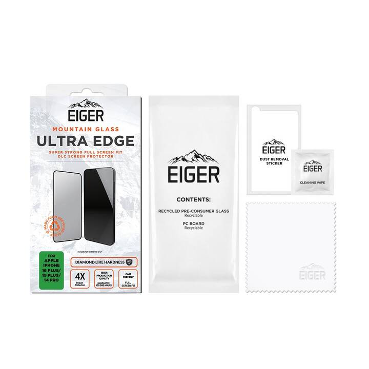 EIGER Verre de protection d'écran Ultra Edge (iPhone 16 Plus, iPhone 15 Plus, iPhone 14 Pro, 1 pièce)