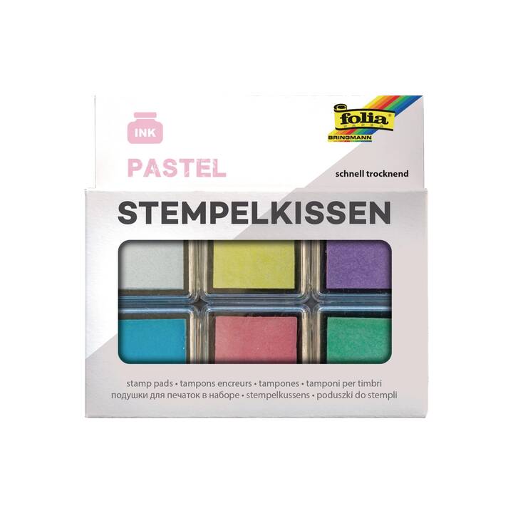 FOLIA Stempelkissen Pastell (Gelb, Blau, Violett, Grün, Weiss, Rot, 6 Stück)