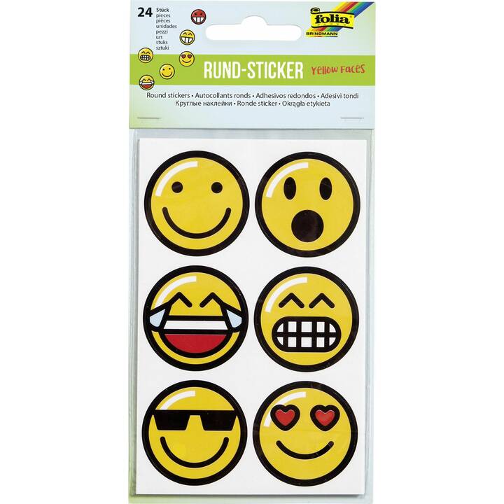 FOLIA Autocollant Emojis 4 Blatt (Smiley, 24 pièce)