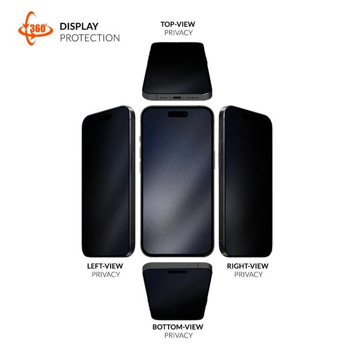 EIGER Verre de protection d'écran Black Edge 360° (iPhone 15, iPhone 16, iPhone 14 Pro, 1 pièce)