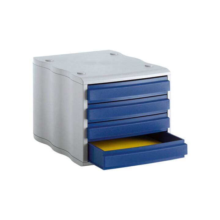 STYRO Büroschubladenbox (C4, 27 cm  x 35.5 cm  x 24 cm, Grau, Blau)